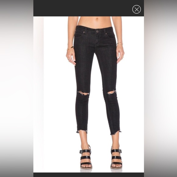 FREE PEOPLE ripped distressed black washed skinny ladies jeans in size 25 - Picture 1 of 8